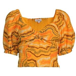 Sam Edelman Karen Puff Sleeve Cropped Blouse In Warm Apricot Sz M New